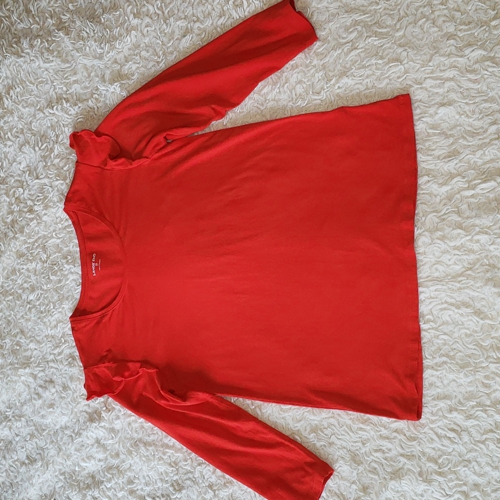 Lands End Round Neck Long Sleeve Ruffle Shoulder T Shirt XS - Picture 2 of 7